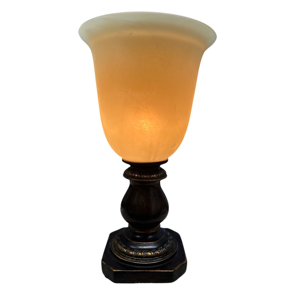 Traditional Bronze Finish Accent Lamp Frosted Glass Tulip Shade Table Light